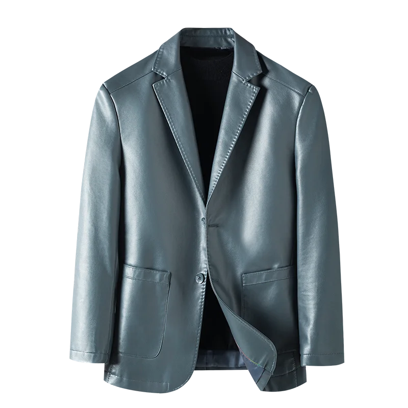 High Quality Men's Suit Leather Coat Autumn and Winter New Sheep Skin Casual Small Suit Coat Men's Leather Jacket