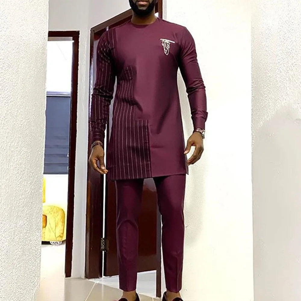 Kaunda Men Suits Solid Zipper Tops Pants Gentleman Man Suit African Kaftan Traditional Clothing 2PCS Wedding Sets Dashiki Wear