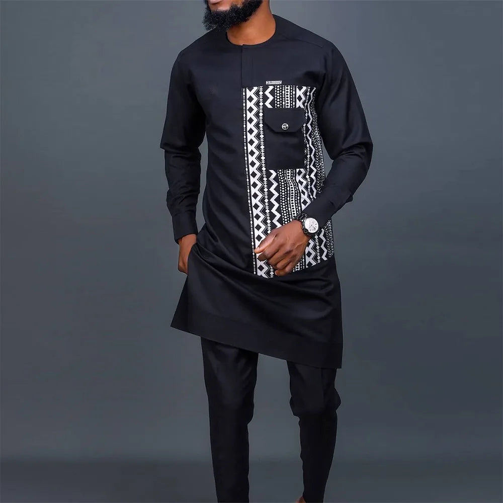 Kaunda Men Suits Solid Zipper Tops Pants Gentleman Man Suit African Kaftan Traditional Clothing 2PCS Wedding Sets Dashiki Wear
