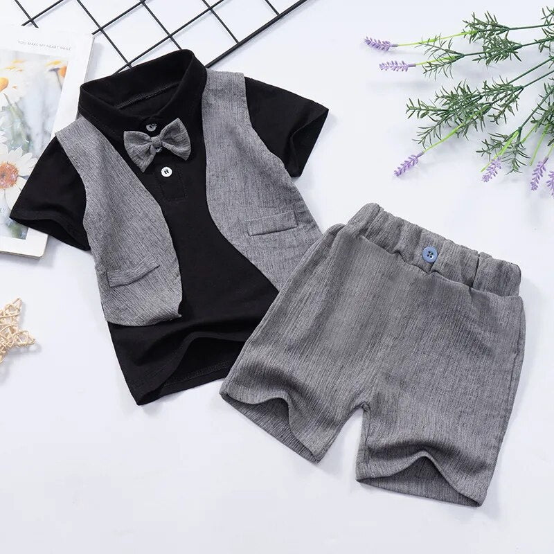 IENENS Baby Clothing Sets Boys Formal Dress Summer Tees + Shorts Suits Kids Short Sleeve Outfits Toddler Birthday Party Clothes