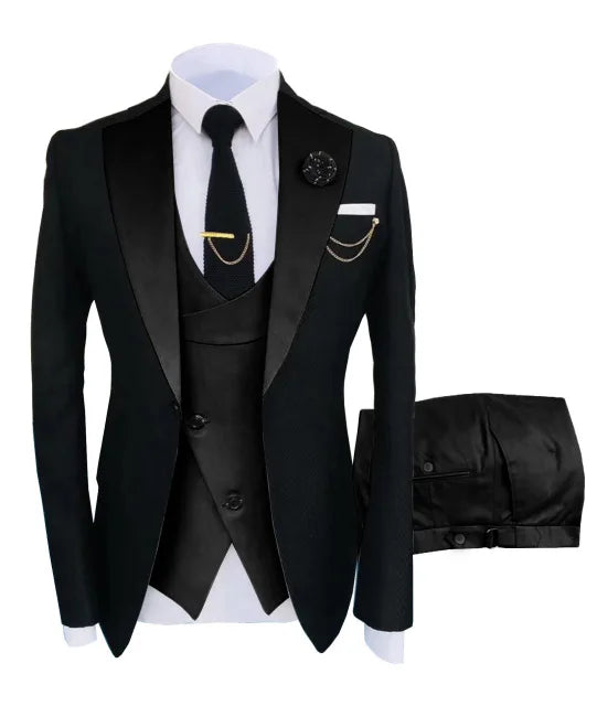 New Costume Slim Fit Men Suits Slim Fit Business Suits Groom Black Tuxedos for Formal Wedding Suits Jacket Pant Vest 3 Pieces