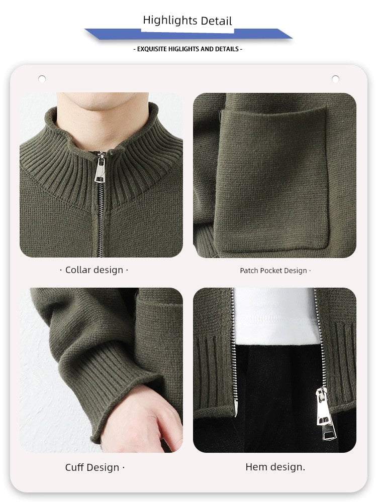 Trendy Stand Collar Spring and Autumn Loose and Handsome Knitted Cardigan