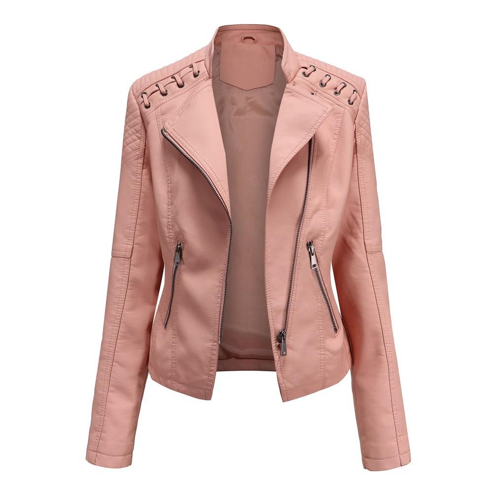 Autumn Winter Pu Faux Women's Leather Jackets Long Sleeve Zipper Slim Motorcycle Biker Leather Coat Loose Female Outwear Tops 4X