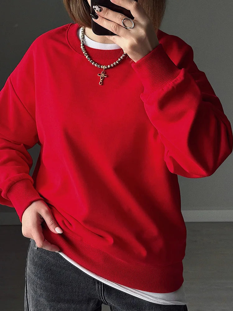 Women's Sweatshirt Sport Loose Fall Clothes Streetwear Pullover Oversized Crewneck Sweatshirt Black For Women Red Sweatshirts