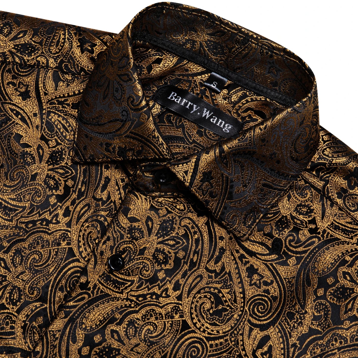 Barry.Wang 4XL Luxury Gold Paisley Silk Shirts Men Long Sleeve Casual Flower Shirts For Men Designer Fit Dress Shirt BY-0061
