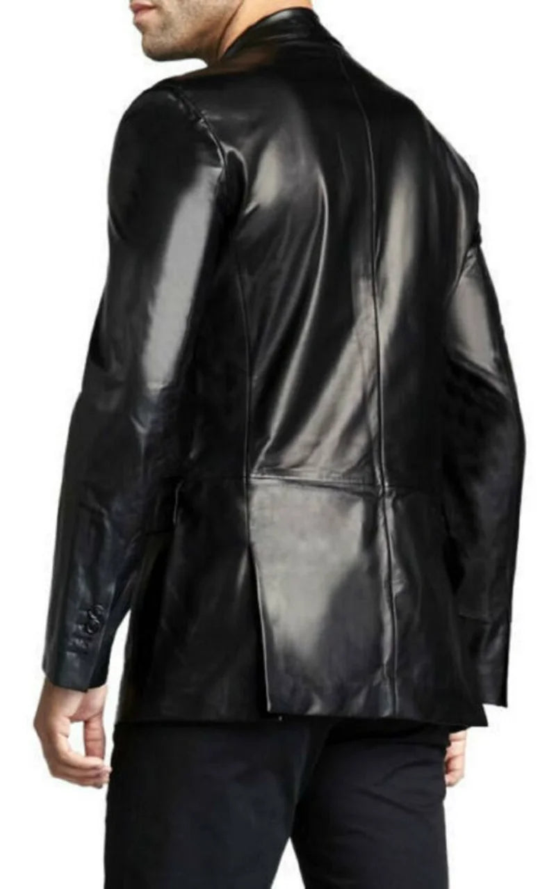 New Men Leather Jacket Genuine Lambskin Leather Outwear Blazer Jacket TWO BUTTON Leather Coat