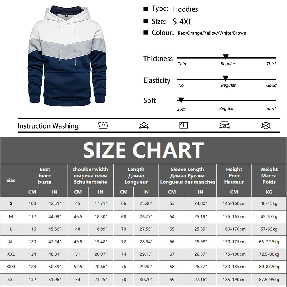 Fashion Men's Hooded Long Sleeve Streetwear Man Contrast Color Drawstring Loose Casual Sweatshirt Sweater hoodie