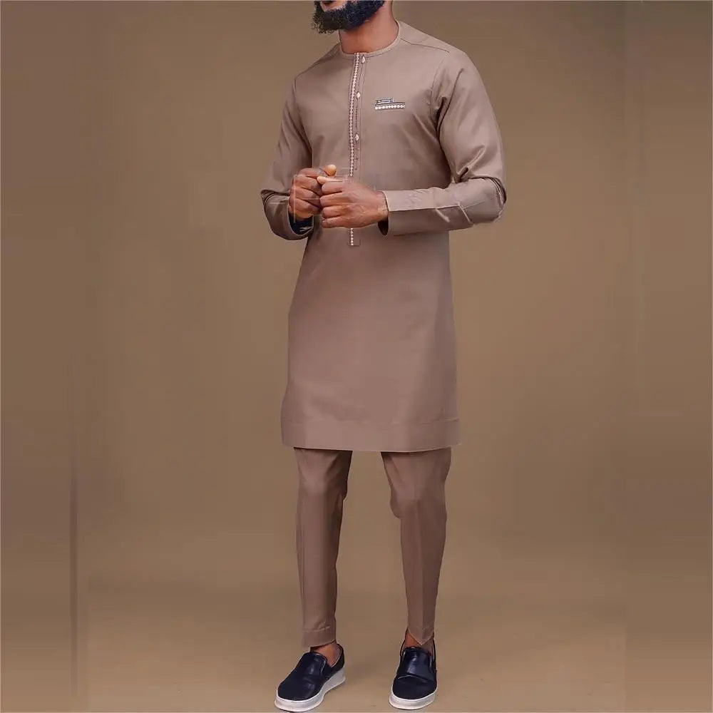 Kaunda Men Suits Solid Zipper Tops Pants Gentleman Man Suit African Kaftan Traditional Clothing 2PCS Wedding Sets Dashiki Wear