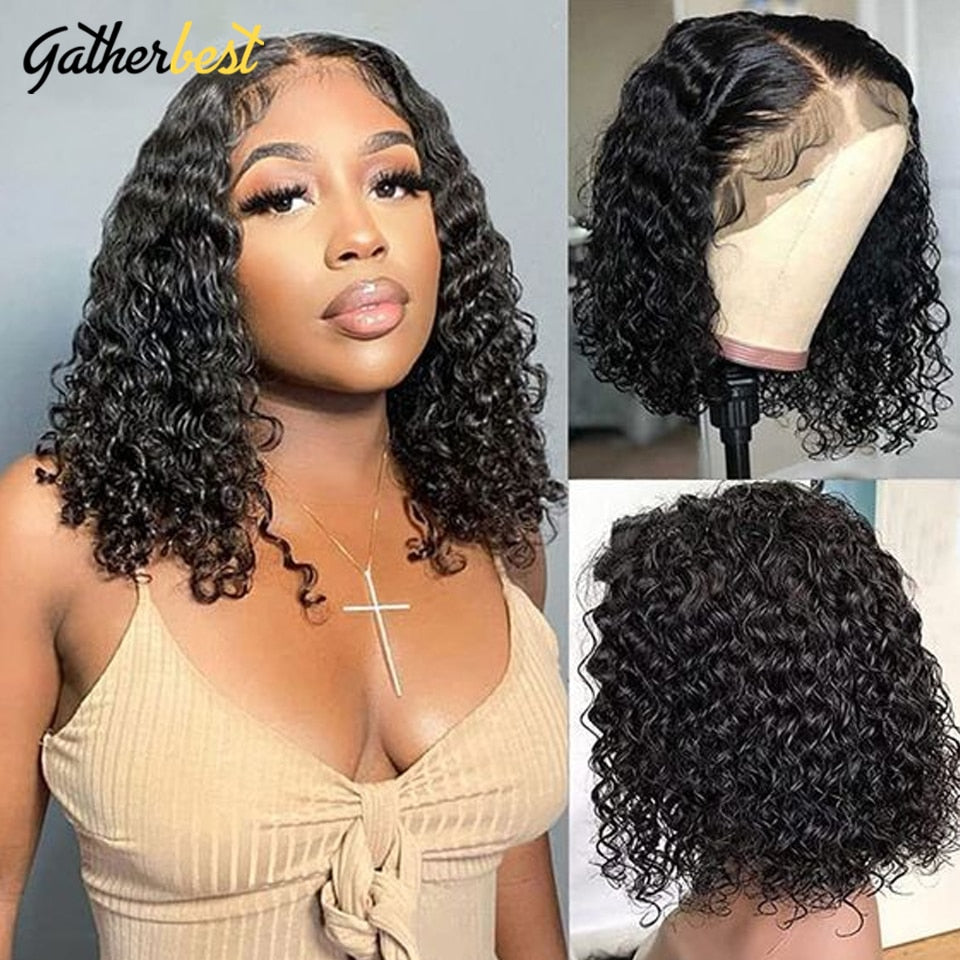 Deep Curly Short Bob Wig 13X4 Lace Front Human Hair Wig For Women Deep Wave Blunt Bob Wig 13x4 HD Transparent Lace Frontal Wigs