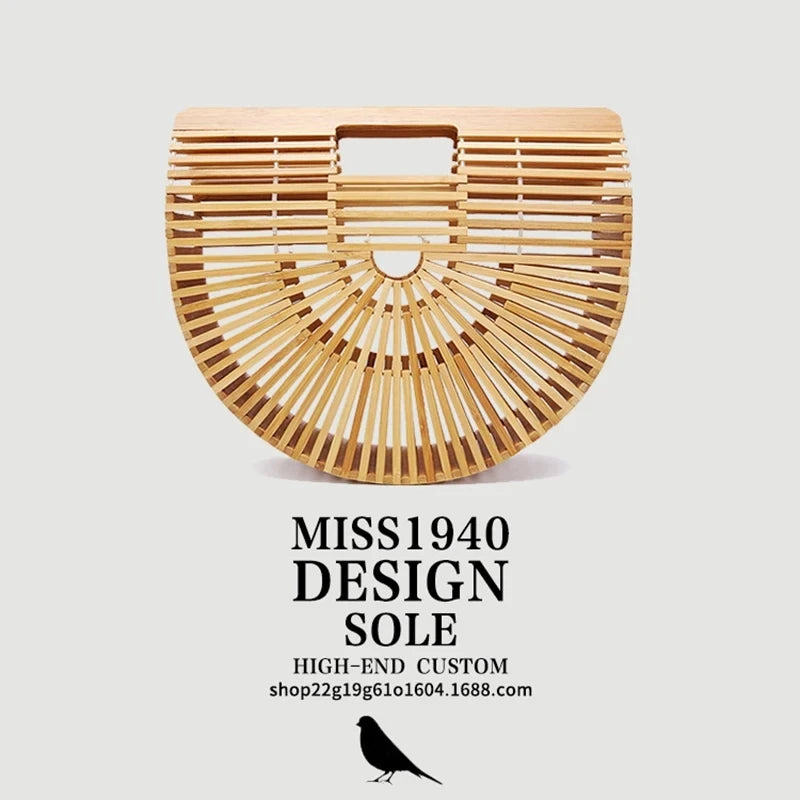 Fashion Straw Bag Bamboo Semi-circular Handbags High quality Hand woven Women Bags Bohemia Summer Ladies Beach Bag Bamboo Bags