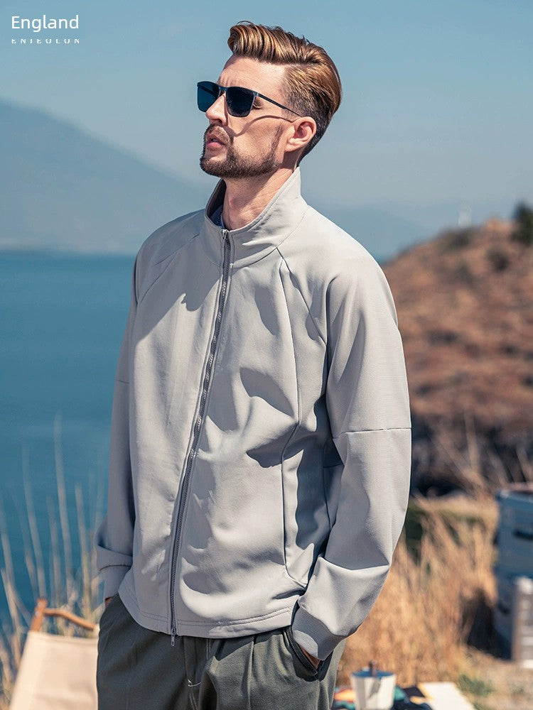 Injall Air Layer Autumn Sweater Stand Collar Jacket