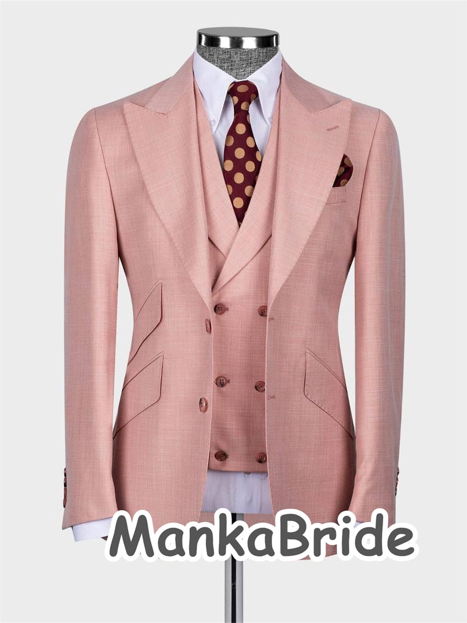 Double Breasted Pink Groom Suit 3pcs Blazer Vest Pants Classic Business Wear Men SuitTailor-made  Wedding Prom Party Male Suits
