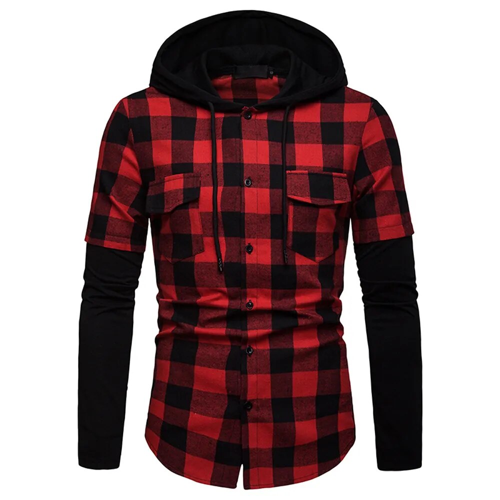 Men's Casual Slim Fit Shirt Fashion Plaid Hooded Dual Pockets Long Sleeve Top Lumberjack Check Shirt Jack Clothes MCL205