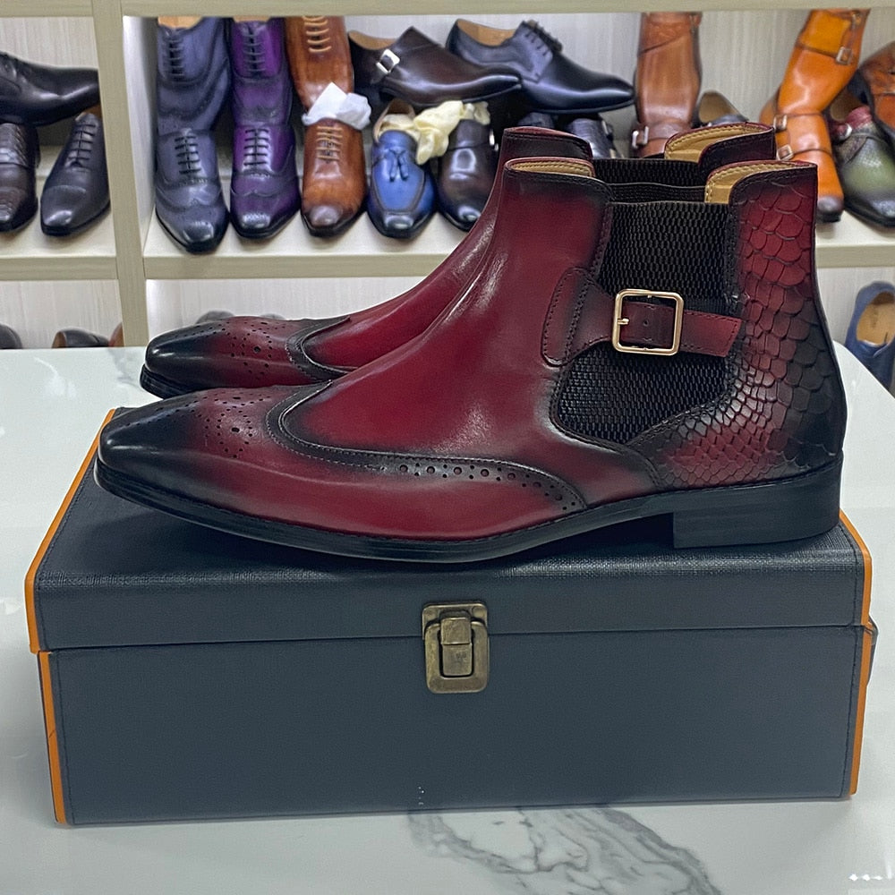 Luxury Brand Men's Chelsea Causal Boots High Quality Genuine Leather Slip on Buckle Strap Black Brown Wedding Formal Ankle Boots