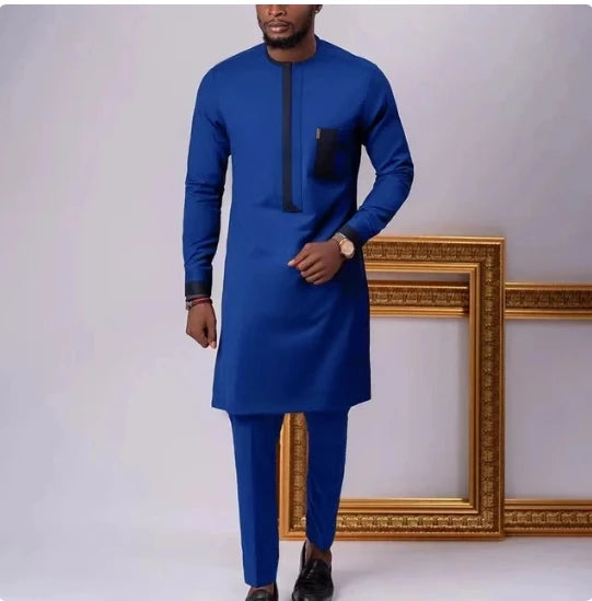 Kaunda Men Suits Solid Zipper Tops Pants Gentleman Man Suit African Kaftan Traditional Clothing 2PCS Wedding Sets Dashiki Wear