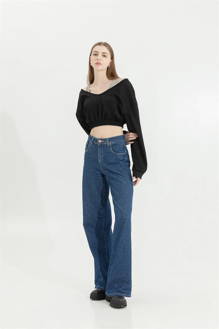 Woman Sweatshirt Hoodies Fashion Female Chic Loose Casual Streetwear Patchwork Ins Street Y2K Fake Two Pieces Hoodies Crop Top