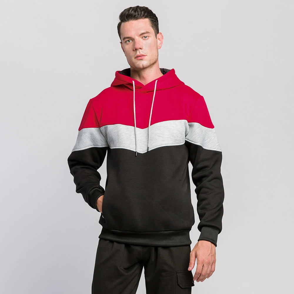 Fashion Men's Hooded Long Sleeve Streetwear Man Contrast Color Drawstring Loose Casual Sweatshirt Sweater hoodie