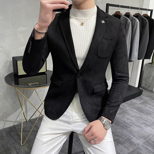 2023 Hombre Suit Leather Jacket Men Terno Masculino Men Clothing Deerskin Leather Jacket Blazer Men Casual Slim Blazer 6 Color