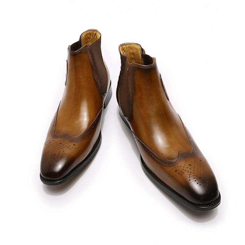 Luxury Brand Men's Chelsea Causal Boots High Quality Genuine Leather Slip on Buckle Strap Black Brown Wedding Formal Ankle Boots