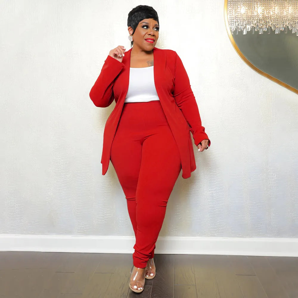 Plus Size Houndstooth Blazer Pants Set Women Pants Blazers Tops Pencil Pants Two-Piece Office Lady Fashion Outfits Autumn
