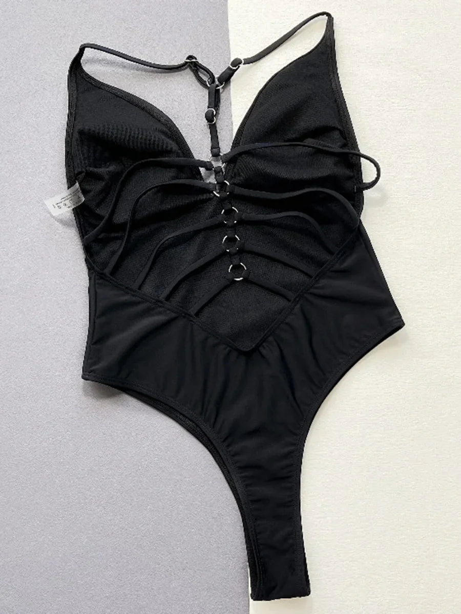 2024 Sexy Cross Bandage Backless Women Thong Swimwear One Piece Swimsuit Female High Cut Monokini Bathing Suit Swim Beach Wear