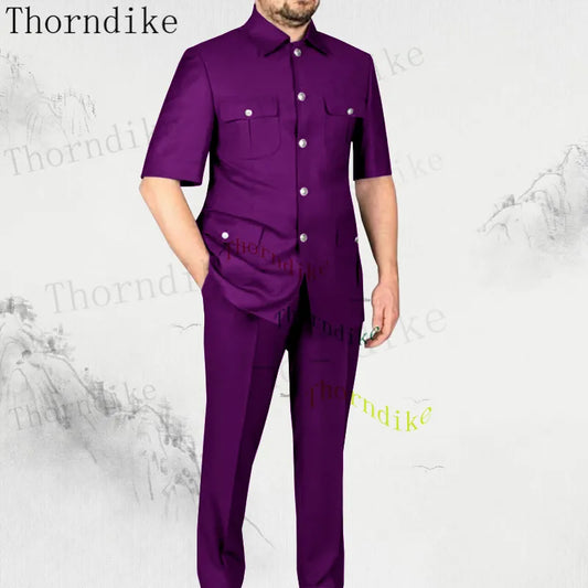 Thorndike Spring Autumn Purple Men Suits Groom Wedding Tuxedo Best Man Blazer Casual Groomsmen Wear 2 Pcs Costume Homme Terno