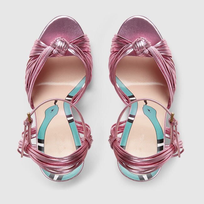 Summer New Show High Heel Sandals with Gold Braided Ribbon Wedding Banquet Thin Heel Large Fish Mouth Women's Shoes