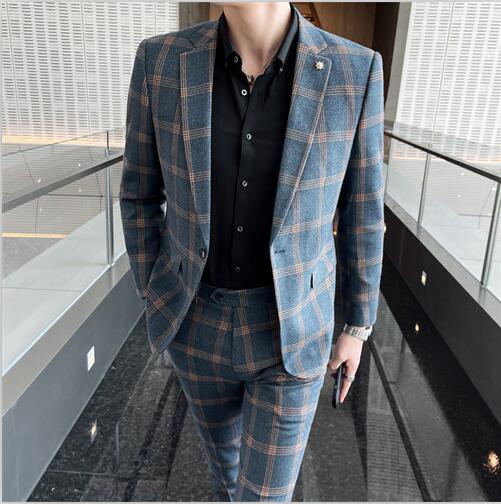 Blazers Pants Vest Set 3 Pieces Set/2022 Men's Business Casual Fashion Three Piece Plaid Suit Jacket Coat Trousers Waistcoat 5XL