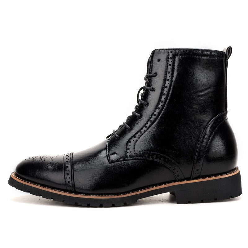 Autumn Winter Elegant Black Dress Shoes Men Brogues Boots Pointed Toe High Formal Shoes for Men Luxury Men's Social Shoe Size 48