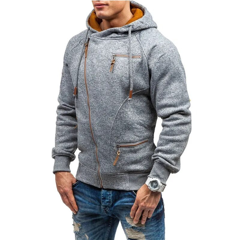 New Fashion Mens Hoodie Men Zipper AutumnSolid Knitted Streetwear Mens Hoodies Winter Drawstring Casual Slim Hoodie MWW151