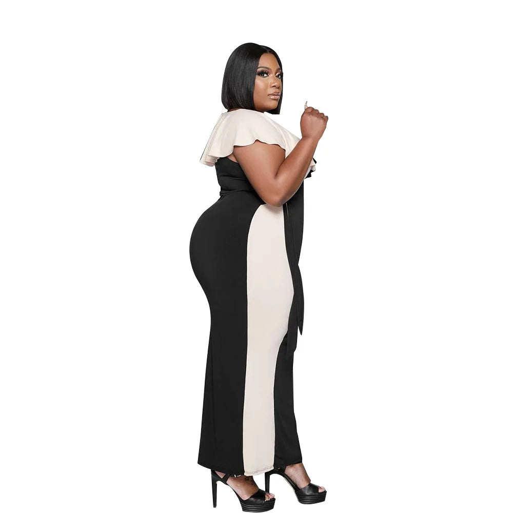 Wmstar Plus Size Women Dresses Summer patchwork Sexy Bodycon Stretch Solid v neck Maxi office lady Dress Wholesale  Dropshipping