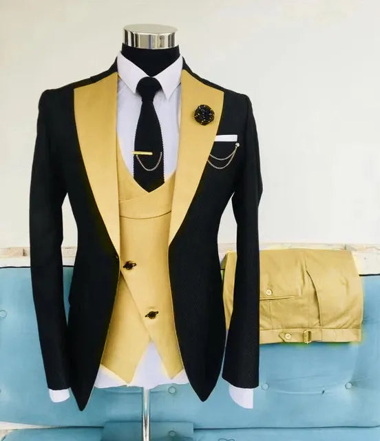 New Costume Slim Fit Men Suits Slim Fit Business Suits Groom Black Tuxedos for Formal Wedding Suits Jacket Pant Vest 3 Pieces