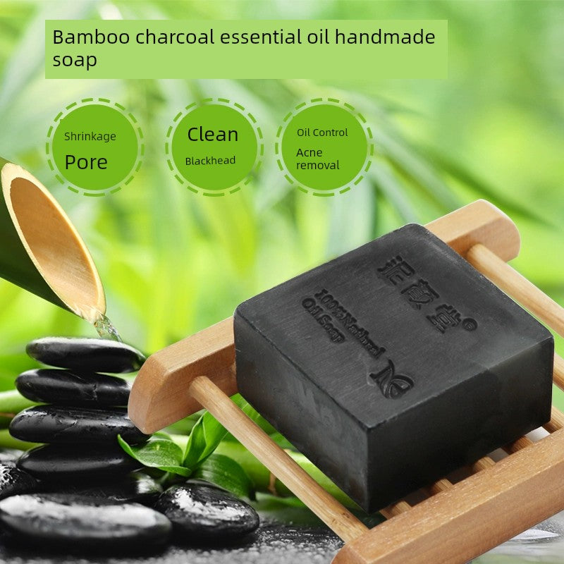 Bamboo Charcoal Soap Anti-Mite Oil Control Anti-Acne Cleansing Makeup Remover Body Deep Cleansing Blackhead Essential Oil Soap Handmade Soap Black Soap