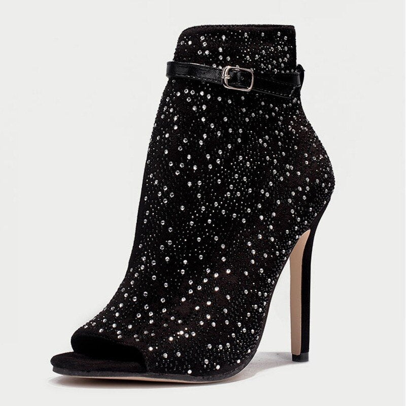 Open Toe Women's Crystal Sandals Ankle Buckle Set High Heels Women's Party Steel Pipe Dance Shoes