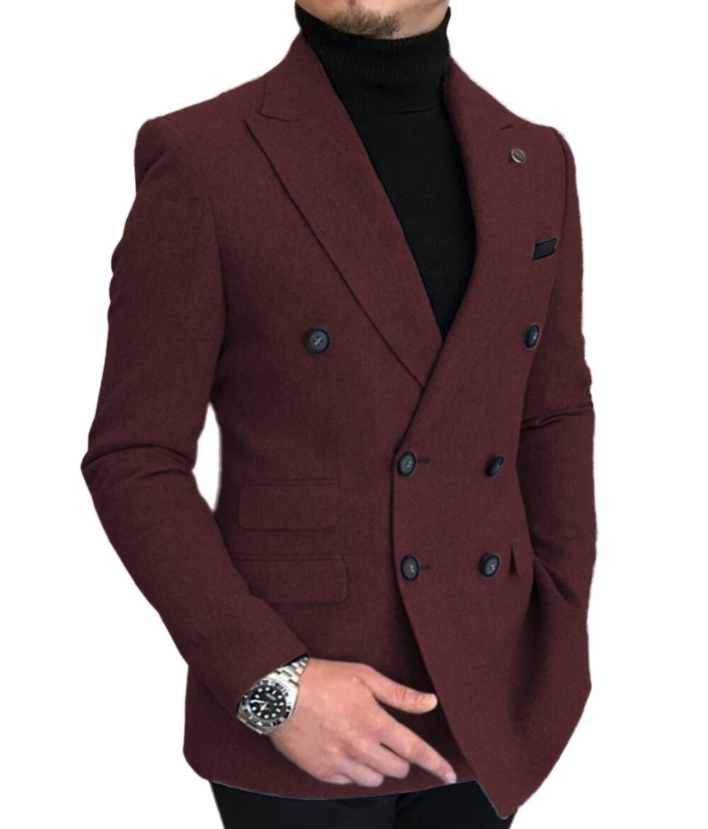 Formal 2022 New Burgundy Red Grey Lapel Tux Men Slim Fit Formal Suits Coat Jacket Custom Made For Wendding Party Woolen cloth
