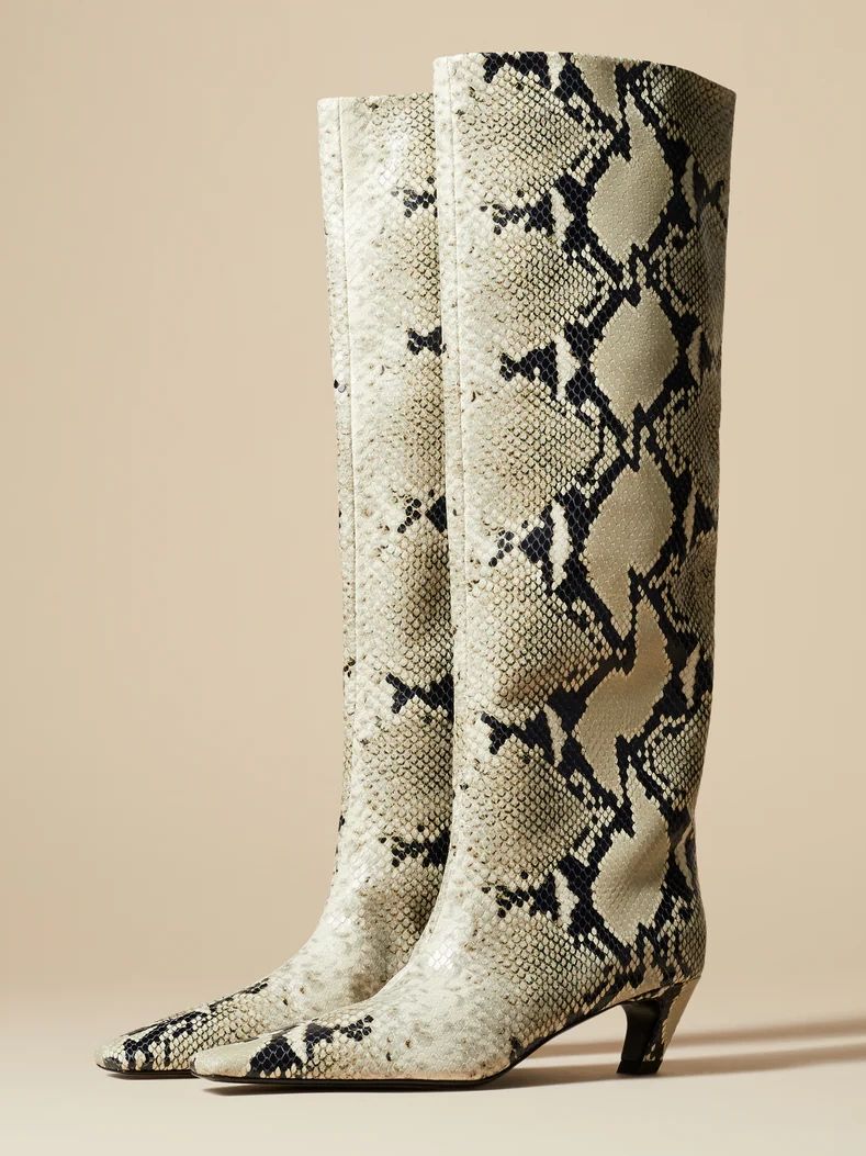 2023 Vegan Snake Leather Knee High Boots for Women Kitten Heel Square Toe Cowboy Boots Black Fall Winter Shoes Plus-Size