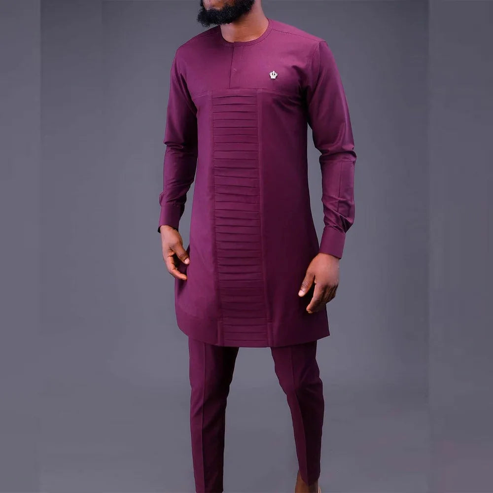 Kaunda Men Suits Solid Zipper Tops Pants Gentleman Man Suit African Kaftan Traditional Clothing 2PCS Wedding Sets Dashiki Wear