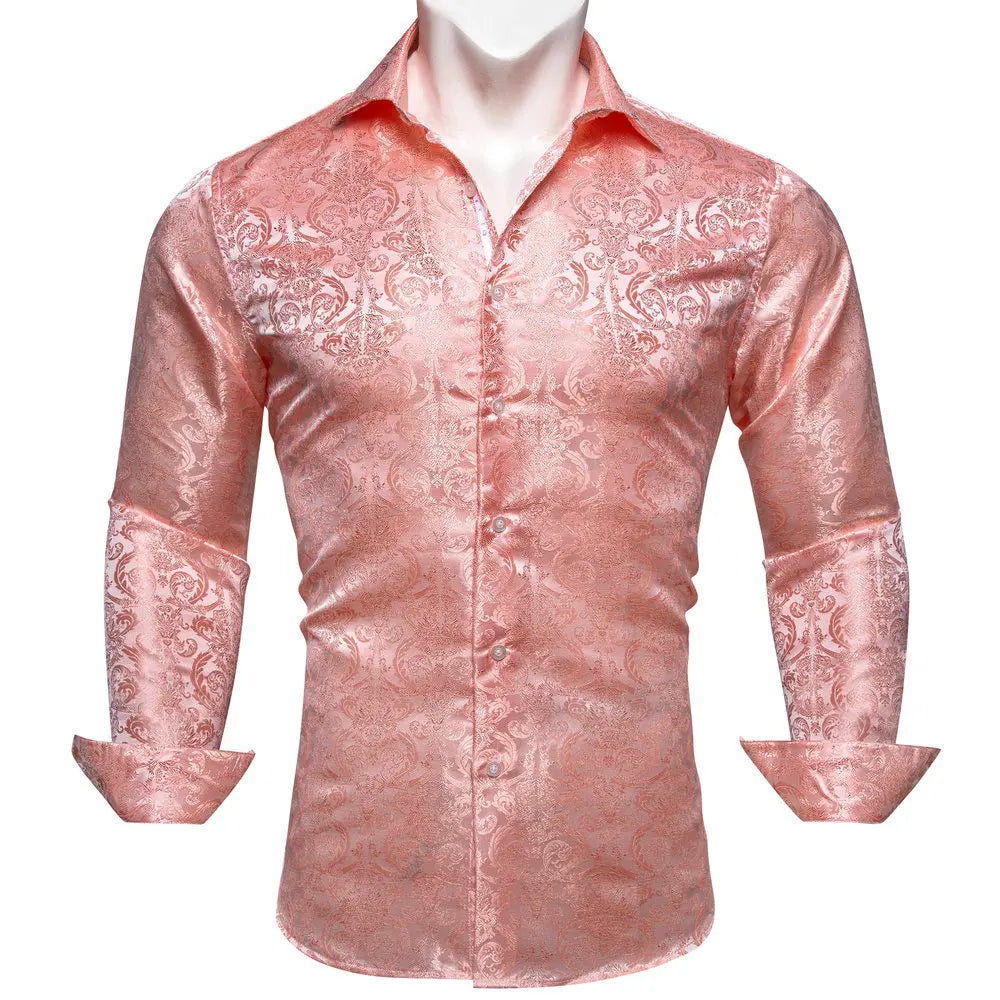 Barry.Wang 4XL Luxury Gold Paisley Silk Shirts Men Long Sleeve Casual Flower Shirts For Men Designer Fit Dress Shirt BY-0061