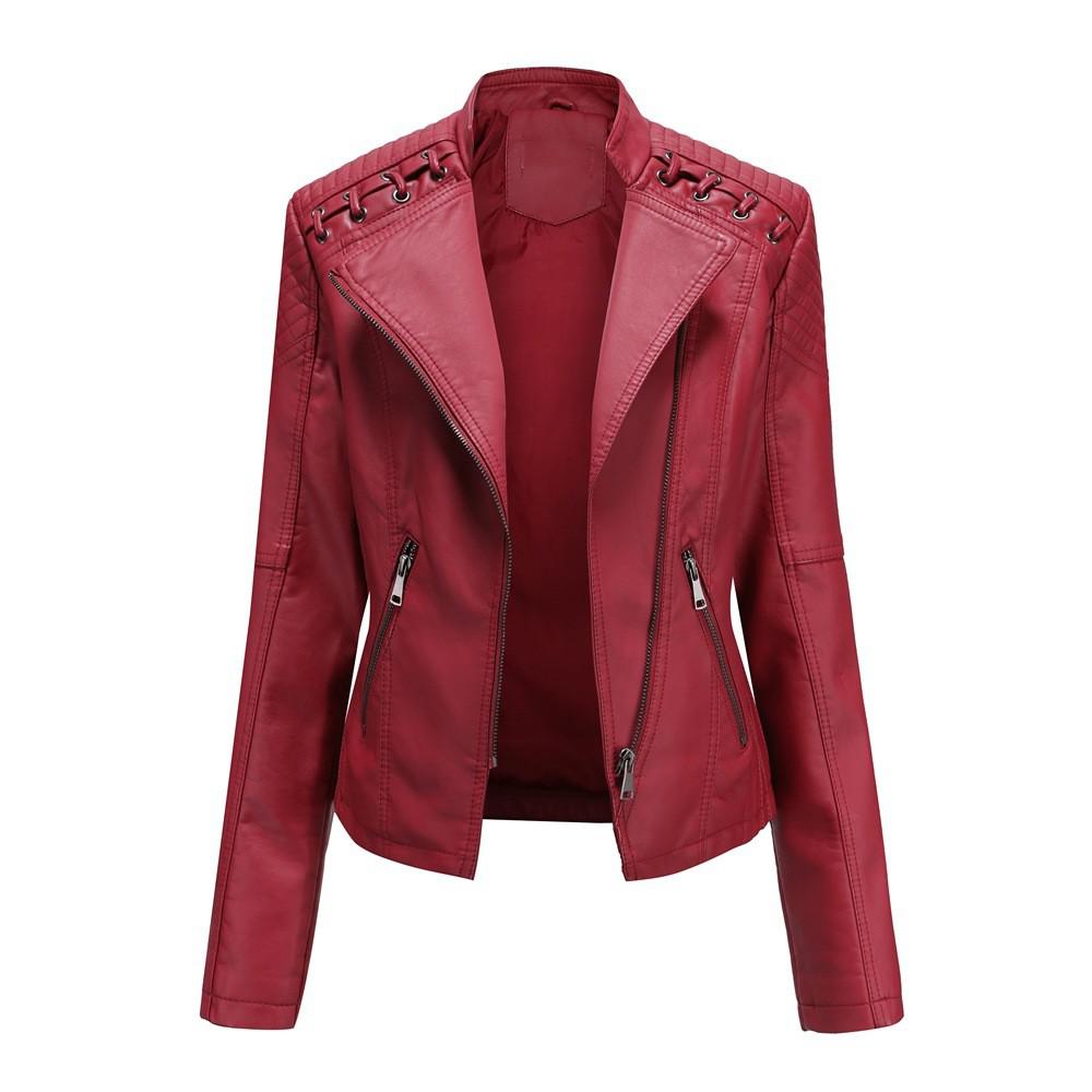 Autumn Winter Pu Faux Women's Leather Jackets Long Sleeve Zipper Slim Motorcycle Biker Leather Coat Loose Female Outwear Tops 4X