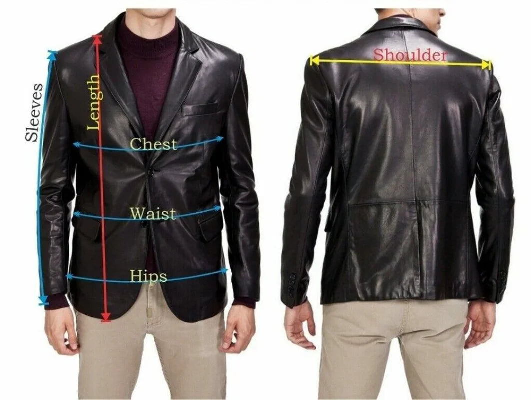 New Men Leather Jacket Genuine Lambskin Leather Outwear Blazer Jacket TWO BUTTON Leather Coat