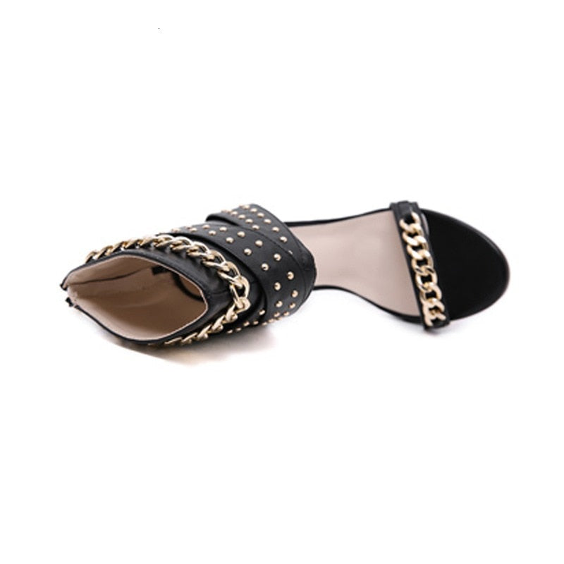 2023 New Rivet Metal Decoration High Heel Sandals Women Cover Heel For Party Gladiator Ladies Shoes Black Size 35-40