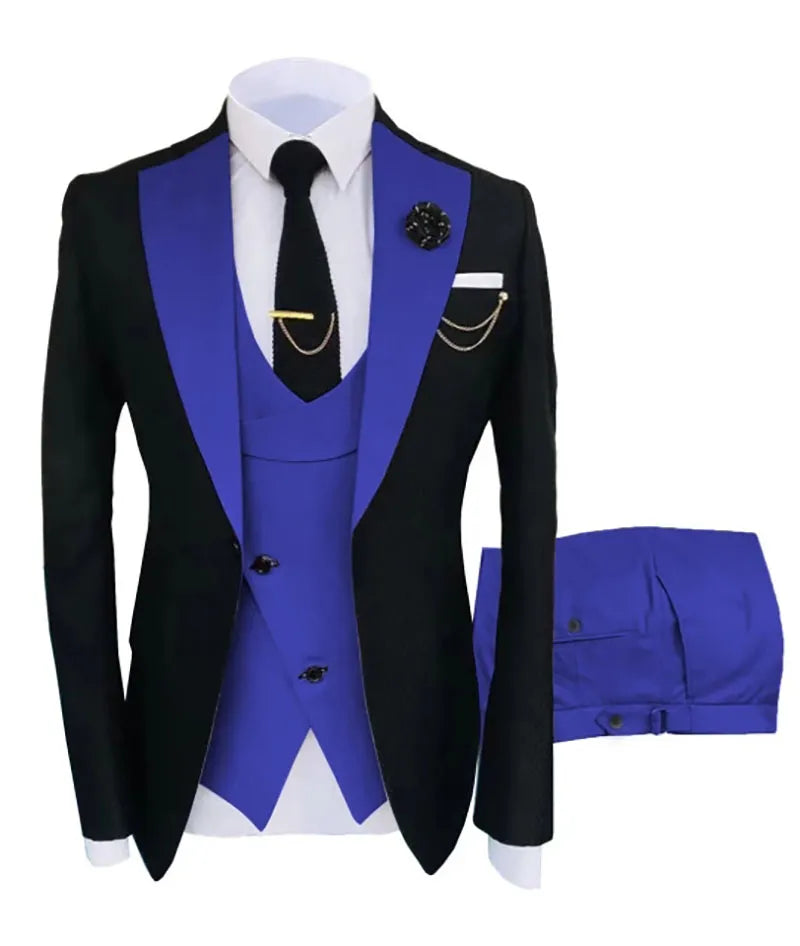 New Costume Slim Fit Men Suits Slim Fit Business Suits Groom Black Tuxedos for Formal Wedding Suits Jacket Pant Vest 3 Pieces