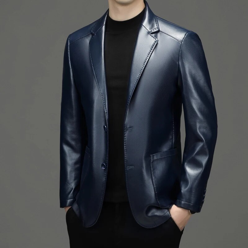 High Quality Men's Suit Leather Coat Autumn and Winter New Sheep Skin Casual Small Suit Coat Men's Leather Jacket