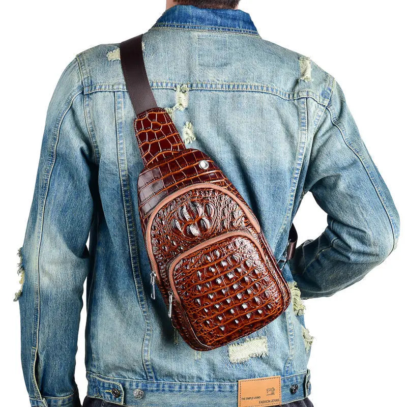 2023 New Fashion Genuine Leather Men Waist Packs Alligator Male Casual Chest Pack Boy Brand Designer Chest Shoulder Package Bag