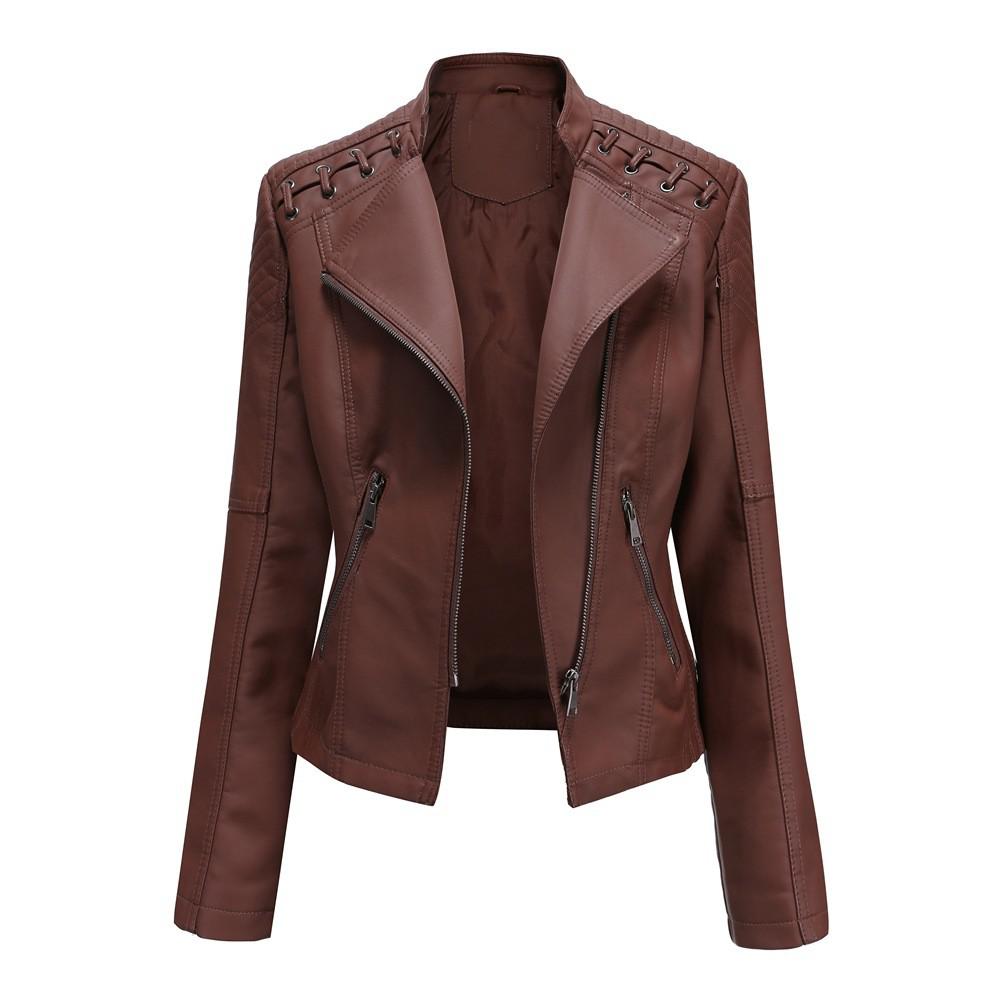 Autumn Winter Pu Faux Women's Leather Jackets Long Sleeve Zipper Slim Motorcycle Biker Leather Coat Loose Female Outwear Tops 4X