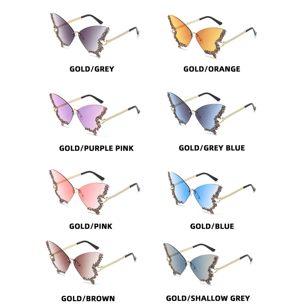 Luxury Diamond Butterfly Sunglasses Women Brand  Vintage Rimless Oversized Sun Glasses Ladies Eyewear Holiday Decorative Eyewear