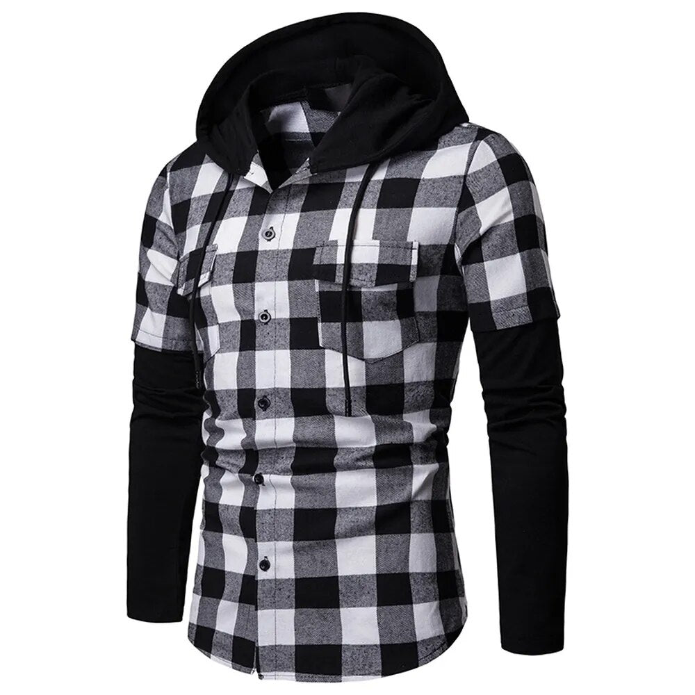 Men's Casual Slim Fit Shirt Fashion Plaid Hooded Dual Pockets Long Sleeve Top Lumberjack Check Shirt Jack Clothes MCL205