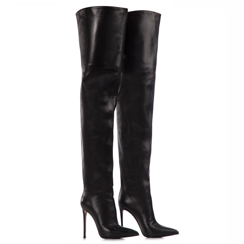 2023 New Super High Heel Boots Women's Stiletto Over Knee Synthetic Leather Socks Woman Boots Slim Fit Thigh High Boots