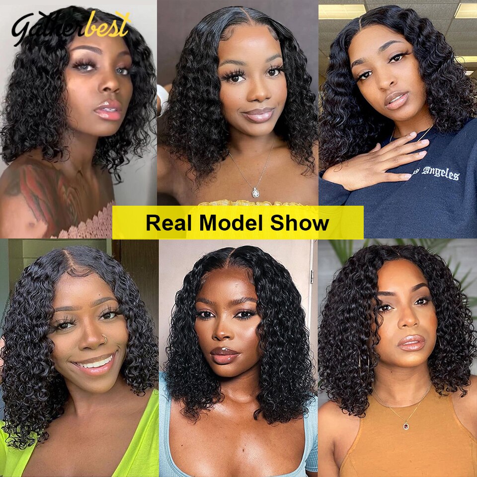 Deep Curly Short Bob Wig 13X4 Lace Front Human Hair Wig For Women Deep Wave Blunt Bob Wig 13x4 HD Transparent Lace Frontal Wigs