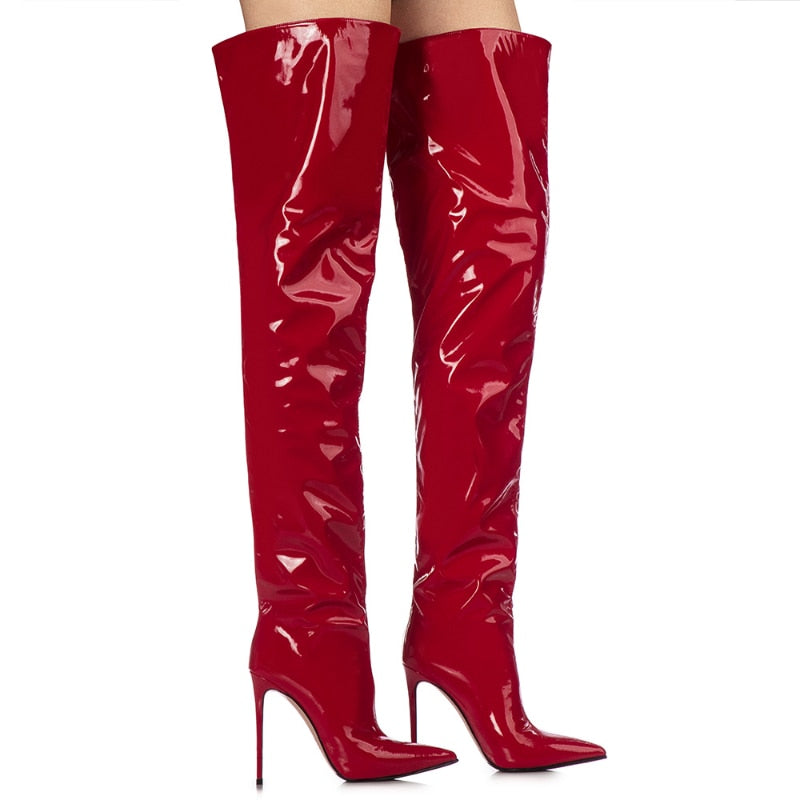 2023 New Super High Heel Boots Women's Stiletto Over Knee Synthetic Leather Socks Woman Boots Slim Fit Thigh High Boots